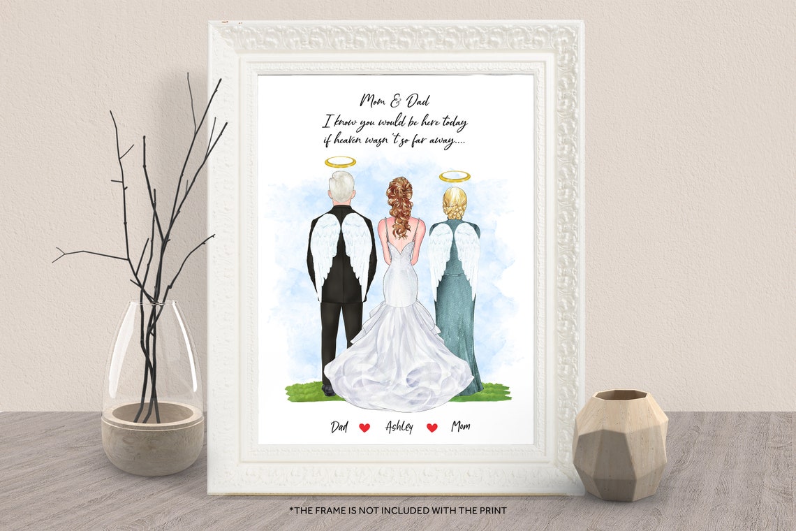Bride With Angel Parents Heaven Wedding Memorial Portrait Print