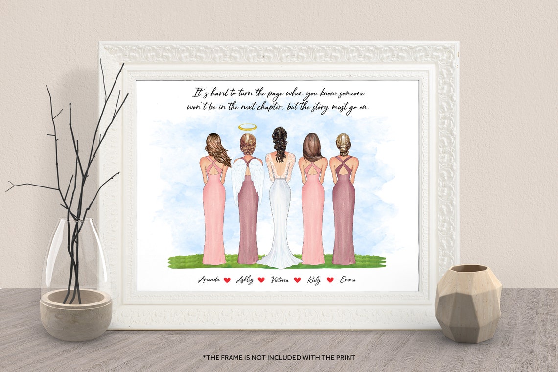 Personalized Bridesmaid in Heaven Memorial Wedding Gift Portrait Poster