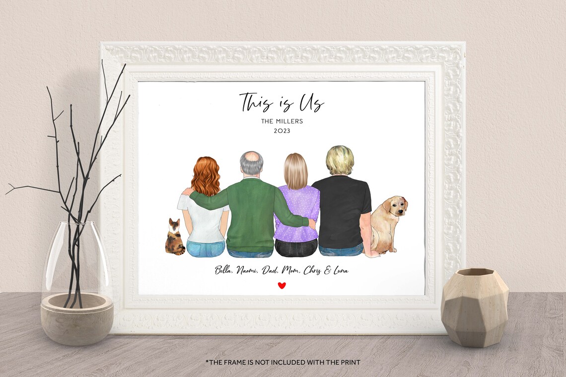 Custom Family Portrait With Pets Personalized Family Portrait Mothers Day Gift Family Art Deco Gift For Mom From Daughter Gift For Grandma