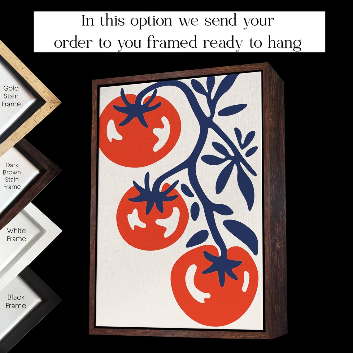 Modern Tomato Vine Red Blue Abstract Kitchen Botanical Wall Art - Image 2