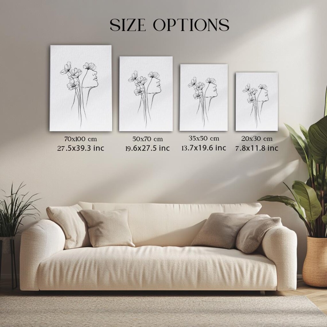 Minimalist Woman Profile Floral Line Art Sketch Drawing Poster - Image 3