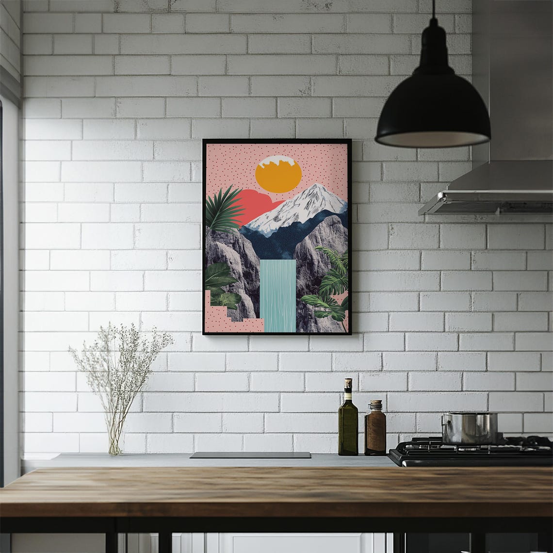 Abstract Mountain Waterfall Collage Geometric Landscape Poster - Image 5