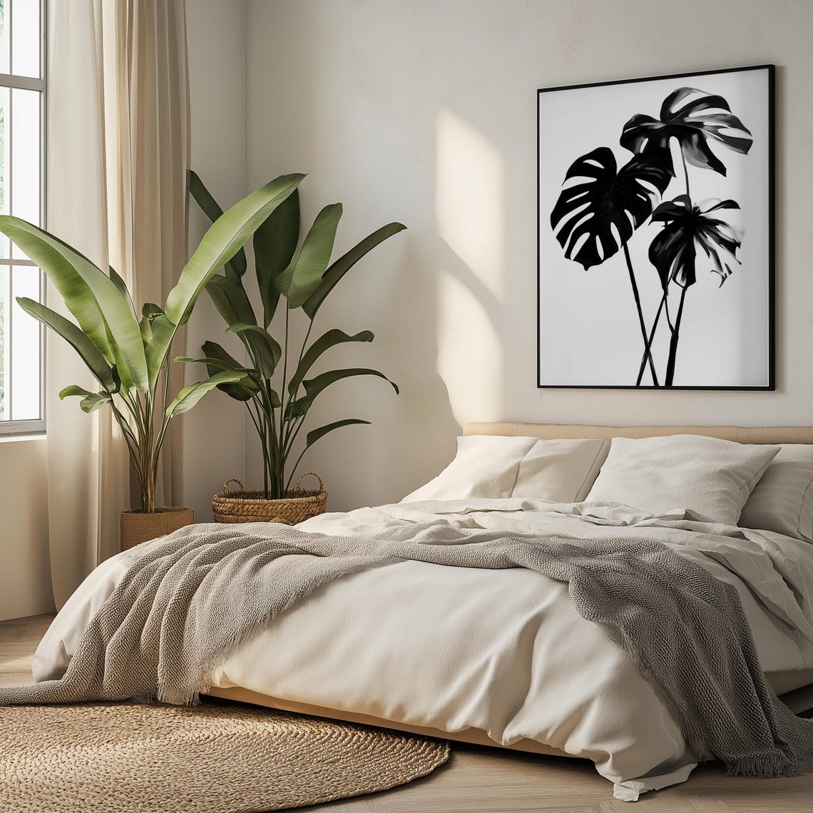 Black and White Monstera Leaf Trio Minimalist Botanical Poster - Image 5