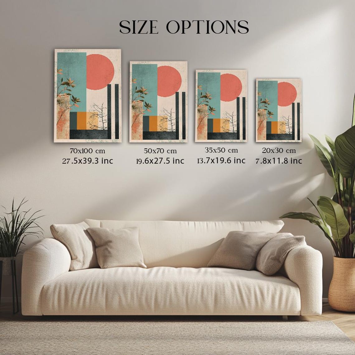 Modern Abstract Geometric Botanical Branches and Sun Art Poster - Image 3