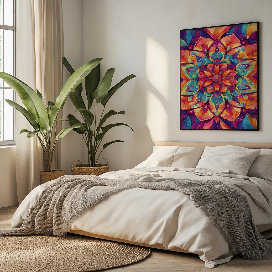 Vibrant Rainbow Mandala Flower Bohemian Spiritual Yoga Art Poster - Image 5