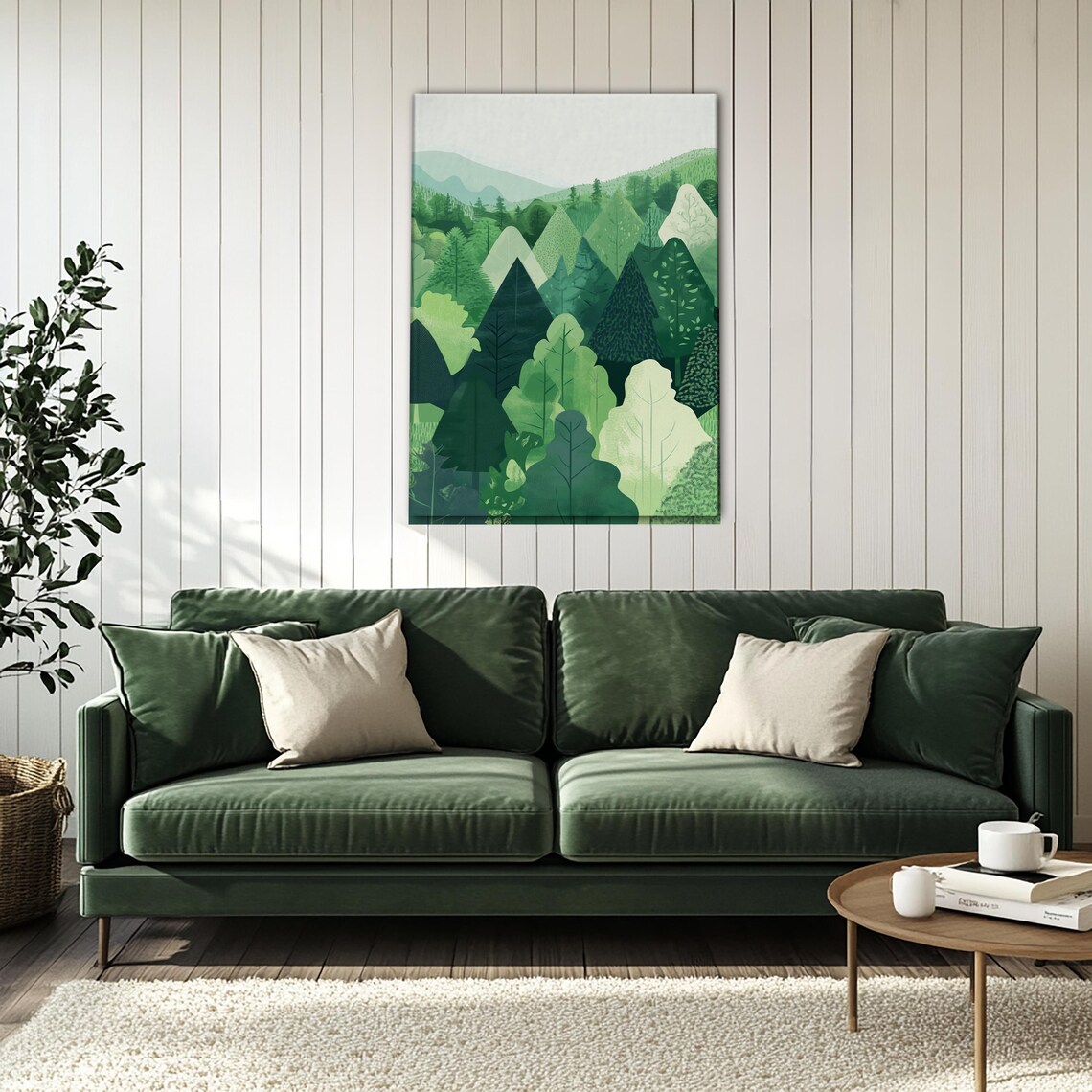 Serene Green Forest Mountains Abstract Nature Landscape Poster - Image 3