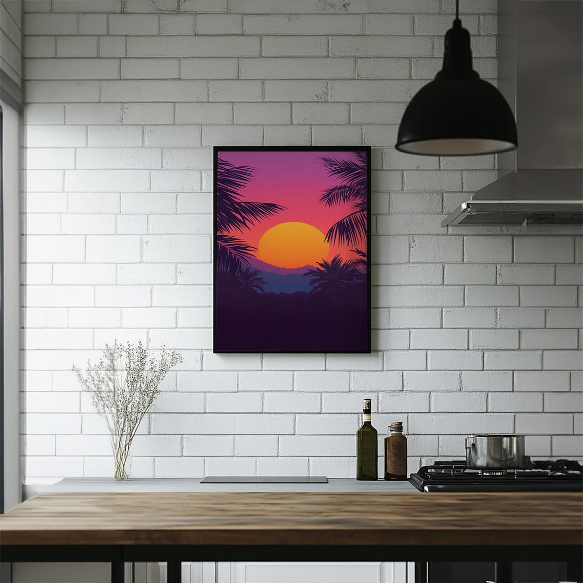 Tropical Palm Silhouette Sunset Beach Retro Vaporwave Style Poster - Image 6