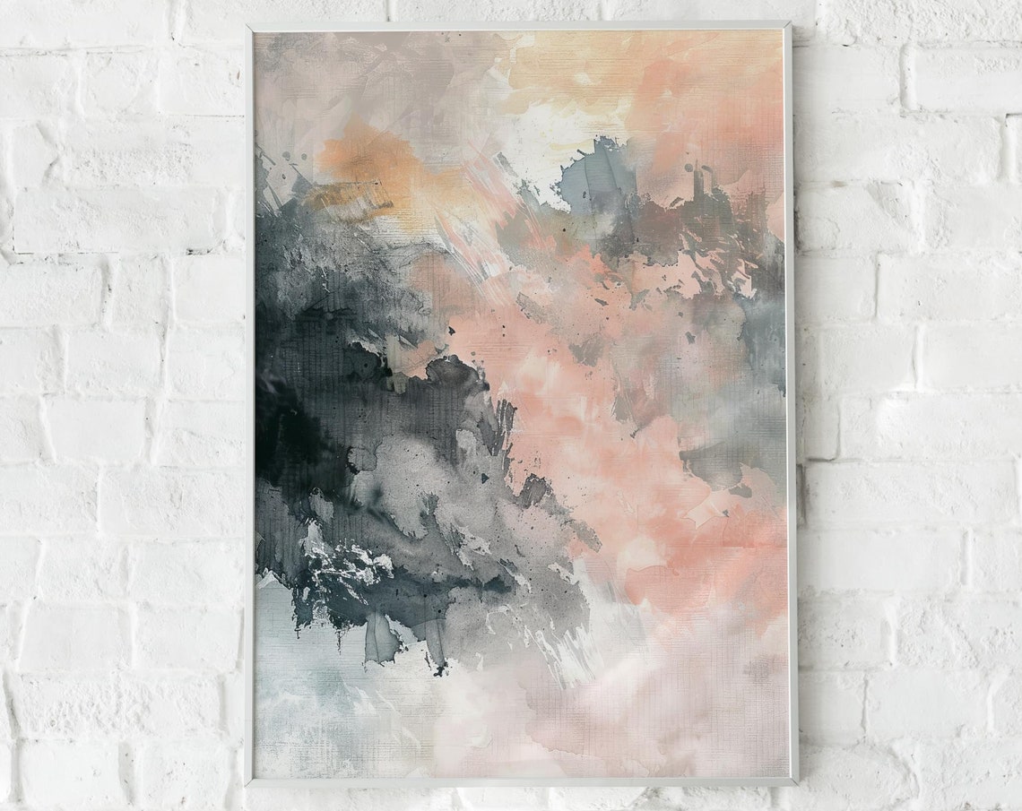 Abstract Gray Pink Brushstroke Watercolor Soft Modern Art Poster - Image 2