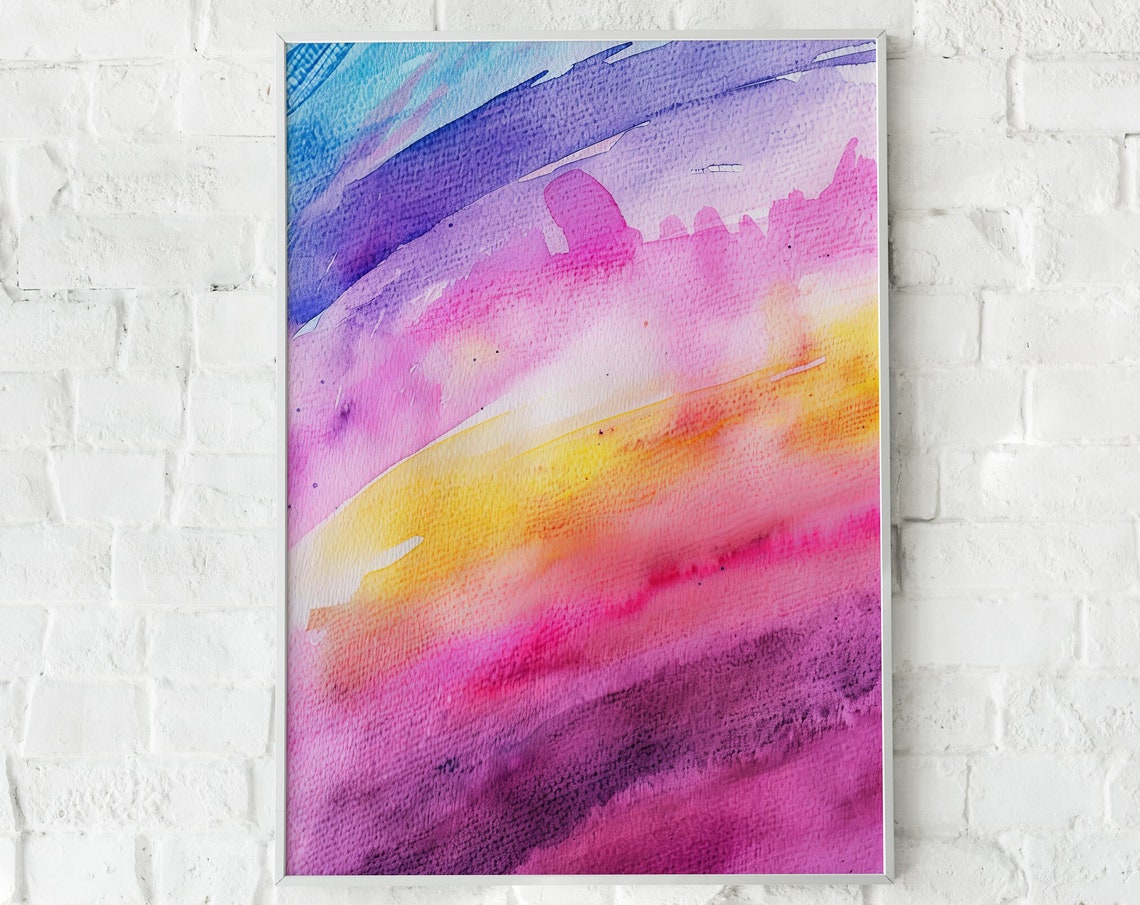 Abstract Gradient Sunset Watercolor Pink Purple Blue Art Poster - Image 5