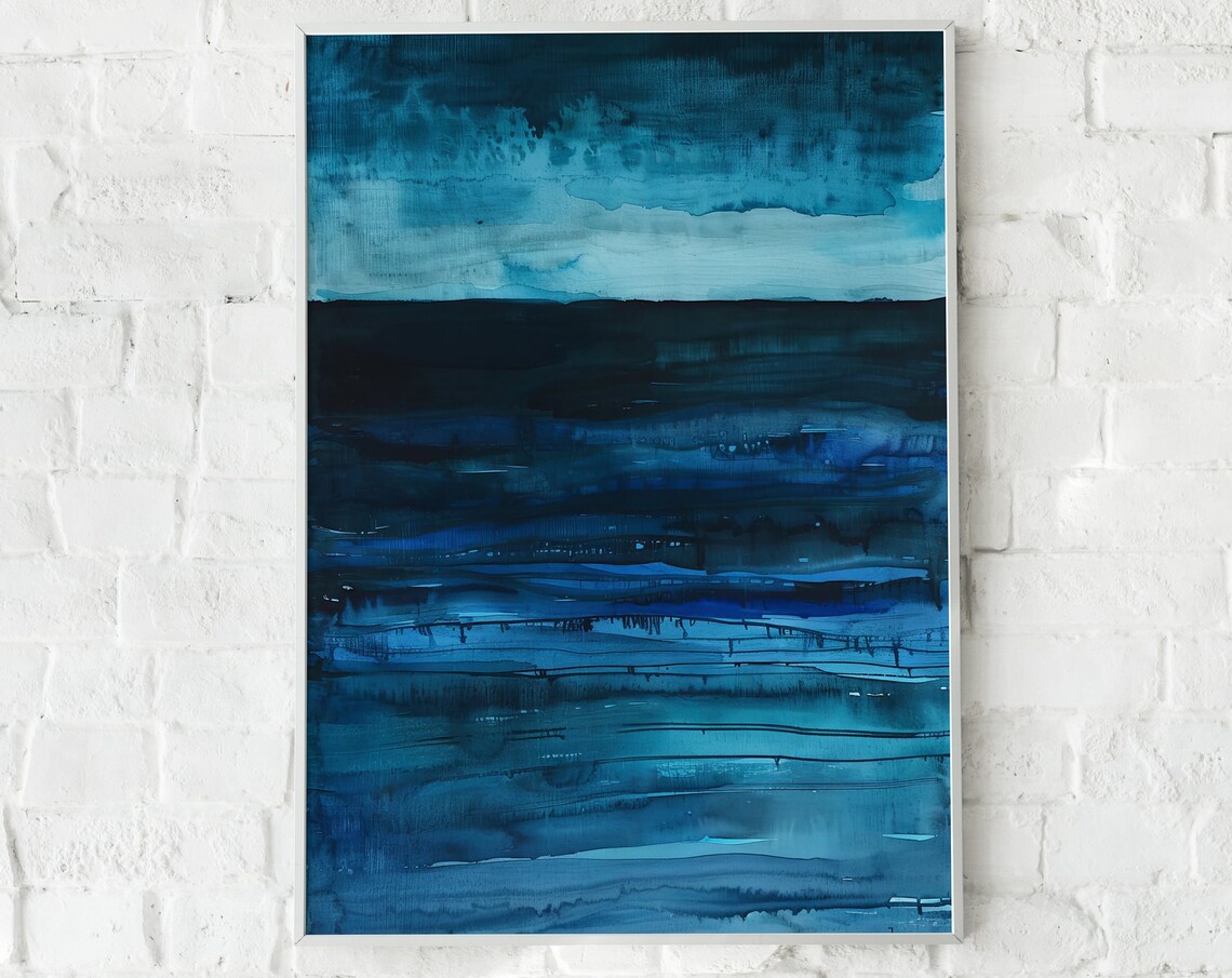 Midnight Blue Ocean Waves Abstract Watercolor Moody Sea Poster - Image 4