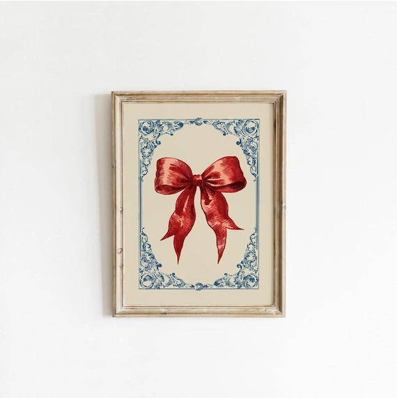 Vintage Red Bow Art Print, Retro Glam Decor