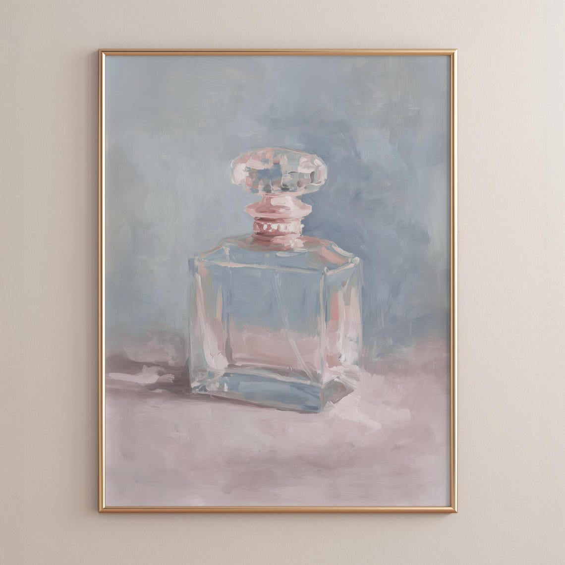 Vintage Glass Perfume Bottle Pastel Still Life Painting Wall Art