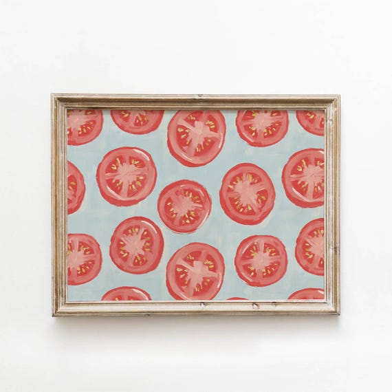 Printable Bright Tomato Art Red Kitchen Wall Decor Farmhouse Retro Style Playful Summer Painting Digital Download 0162