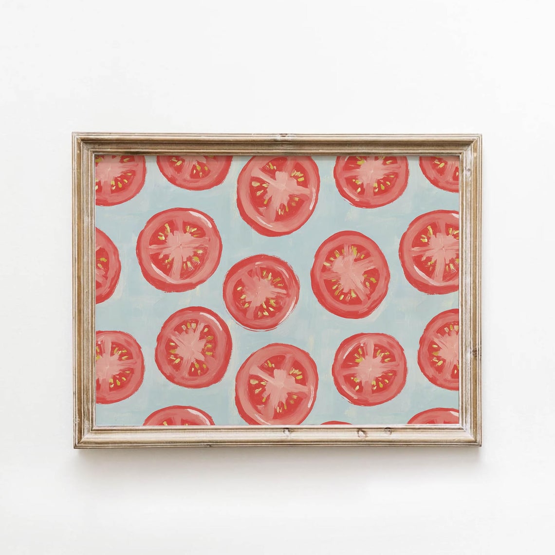 Sliced Tomatoes Pattern Retro Kitchen Playful Produce Wall Decor Poster