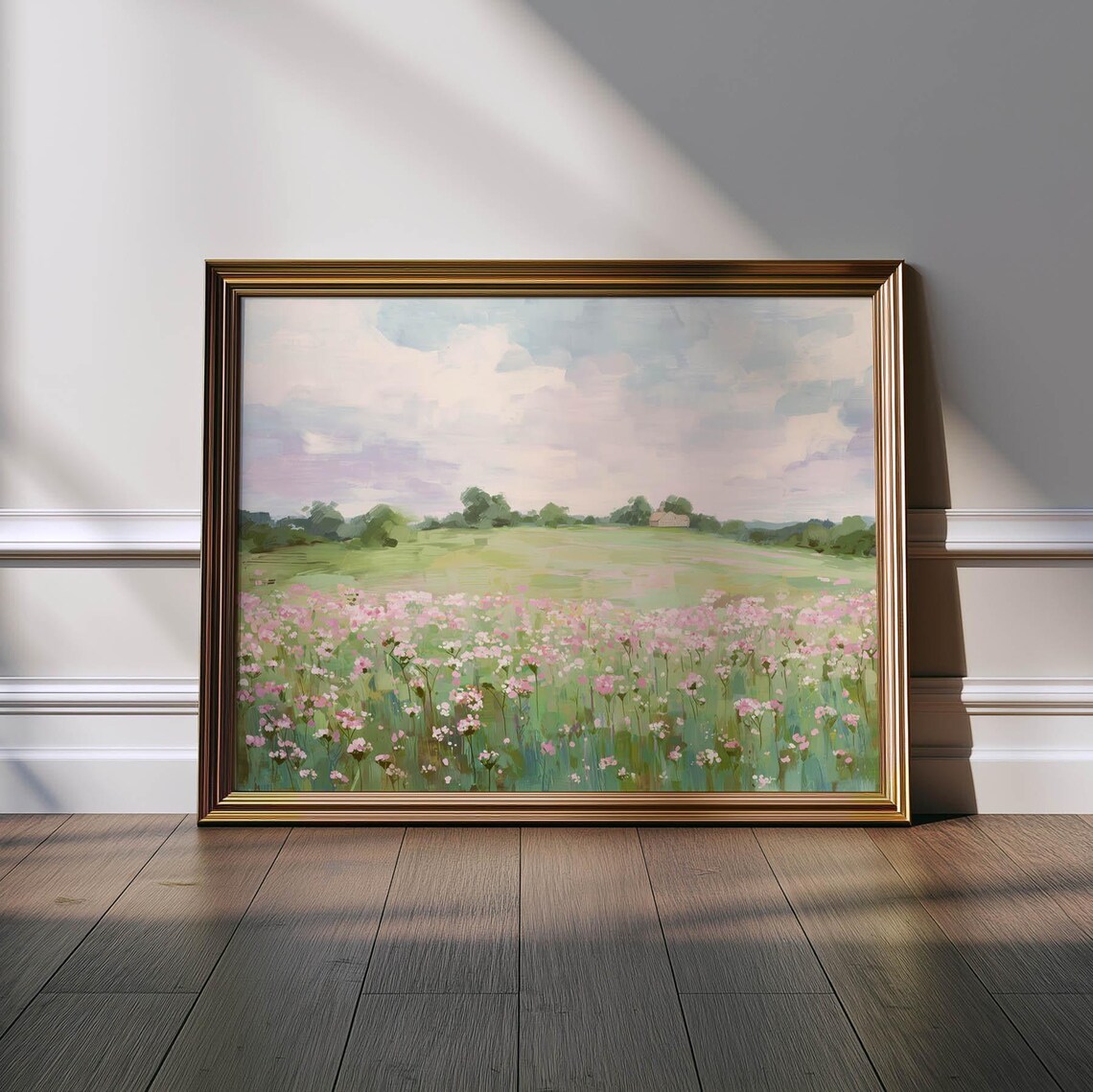 Sunlit Wildflower Meadow, Vintage Cottagecore Landscape Art Print