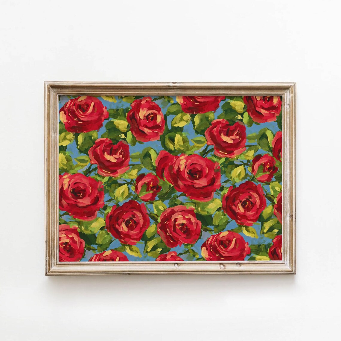 Red Roses Floral Painting, Vintage Style Art Print