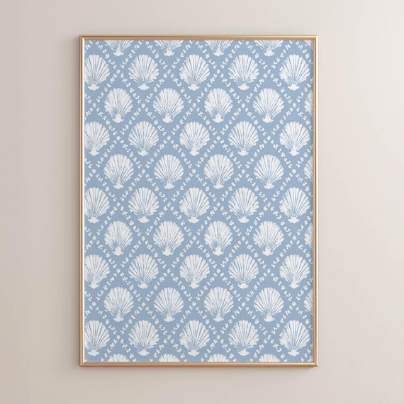 Coastal Scallop Shell Pattern Dusty Blue Nautical Beach Poster