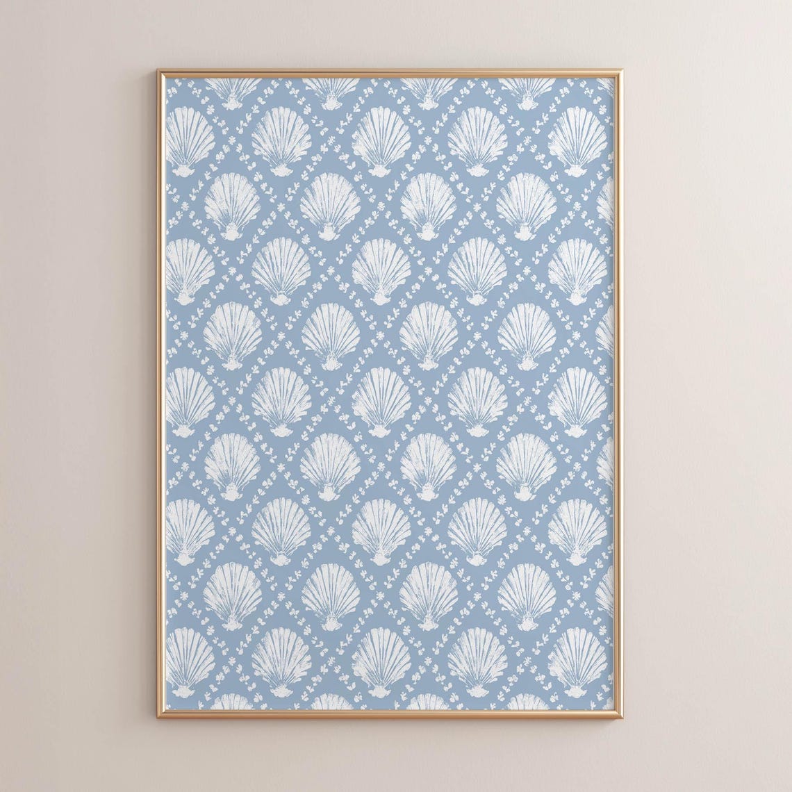 Coastal Scallop Shell Pattern Dusty Blue Nautical Beach Poster