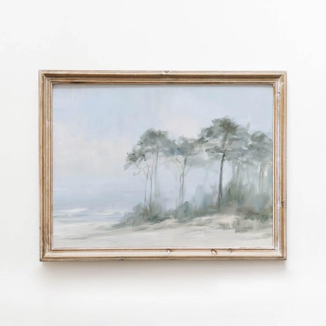 Coastal Pine Trees on Sandy Dunes Misty Blue Gray Art Poster