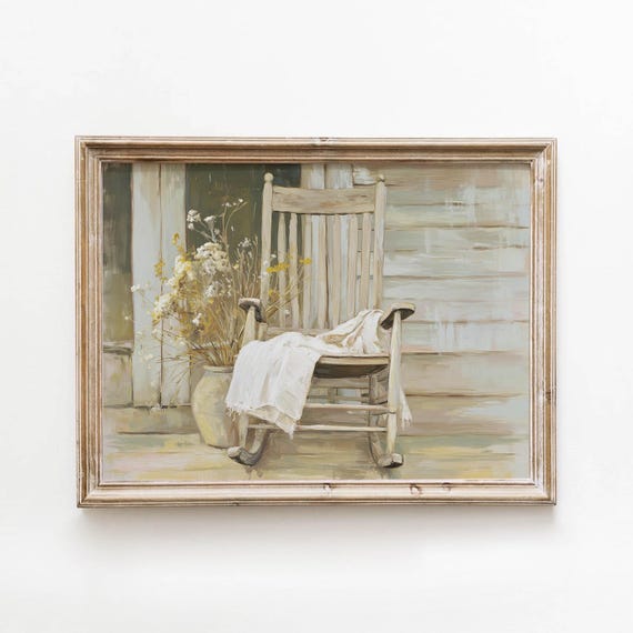 Vintage Farmhouse Rocking Chair Rustic Porch Printable Wall Art Neutral Americana Decor Digital Download 506