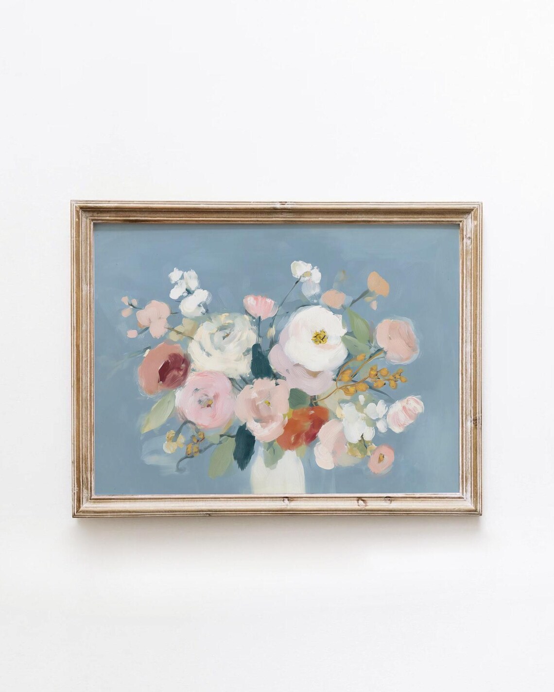 Pastel Floral Bouquet Painting, Vintage Cottagecore Art Print