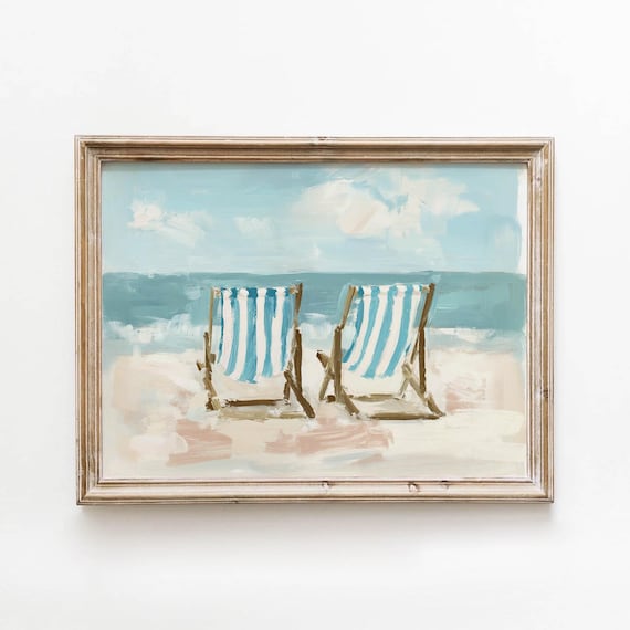 Coastal Blue Deck Chairs Printable Nautical Beach Wall Art Summery Relaxed Decor Sunlit Seaside Room Aqua Digital Download 0285