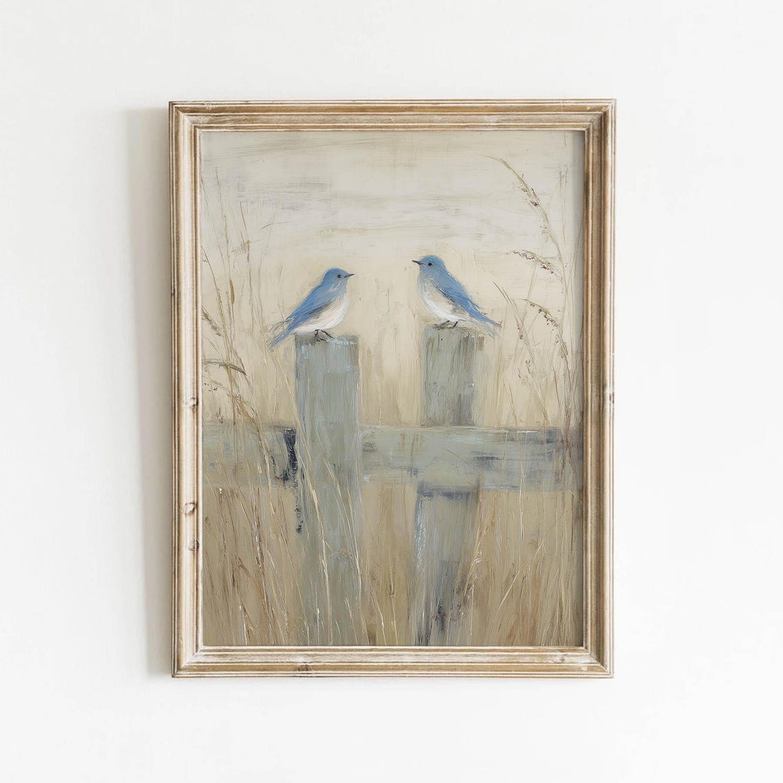 Two Bluebirds On Fence Posts Rustic Cottage Meadow Art Poster