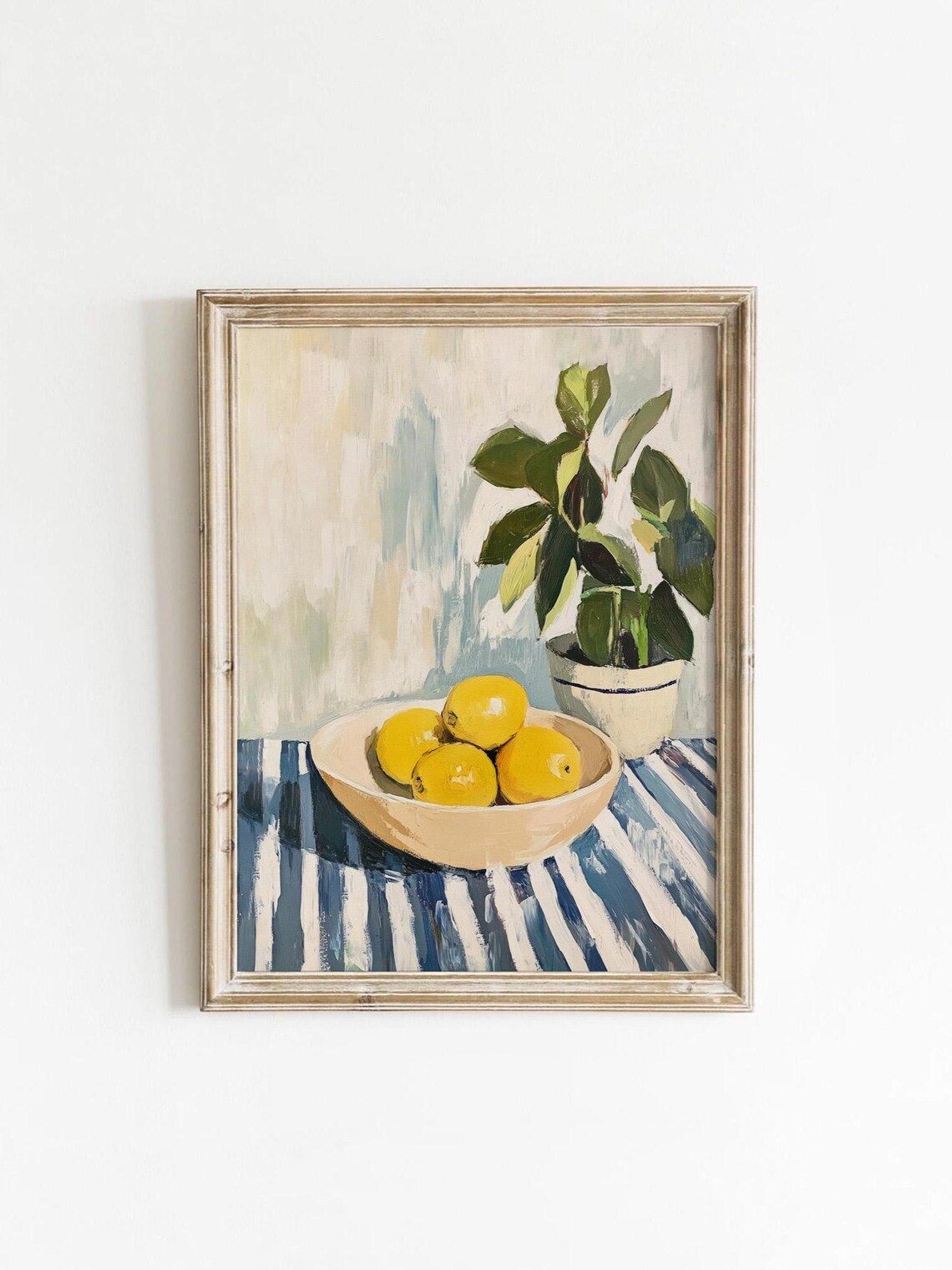Coastal Lemon Painting, Mediterranean Kitchen Decor