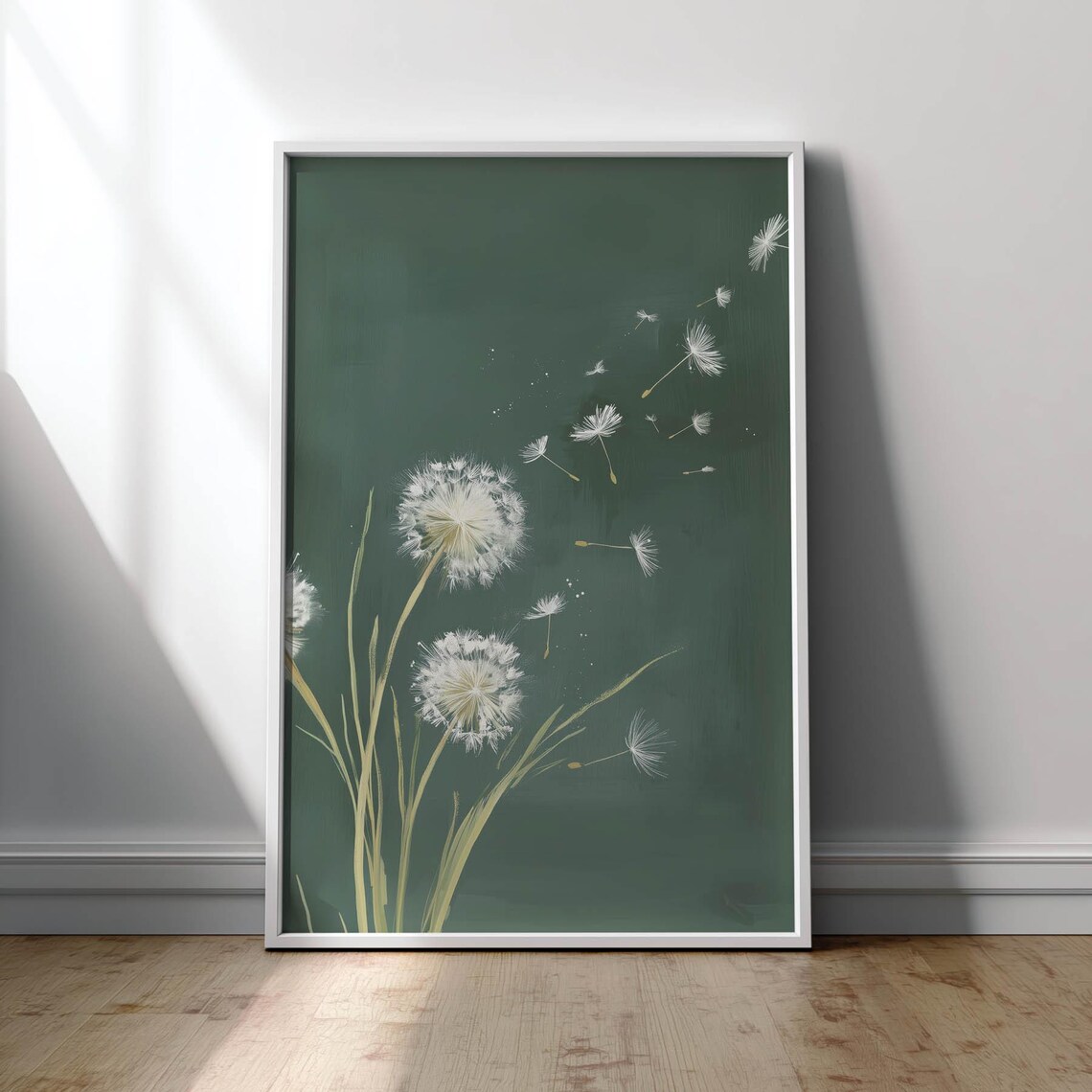 Green Dandelion Botanical Art Print, Spring Flower
