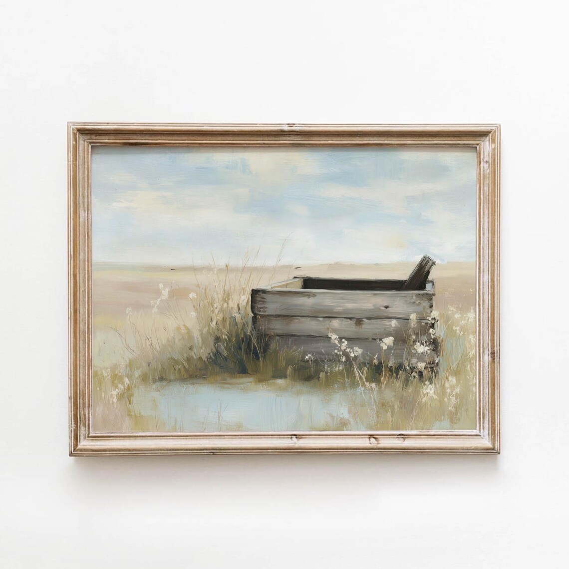 Vintage Wooden Water Trough Sage Meadow Rustic Farm Landscape Poster