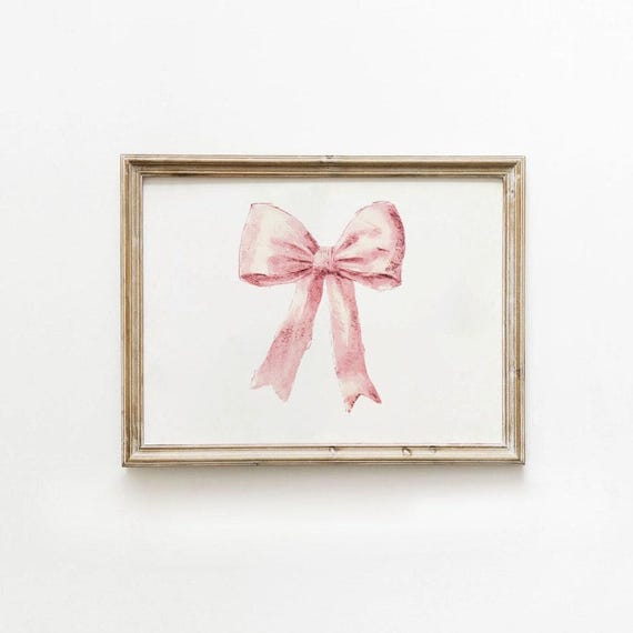 Preppy Pink Bow Retro Girly Horizontal Fashion Wall Art Coastal Cowgirl Cute Dorm Feminine Decor 0001ch