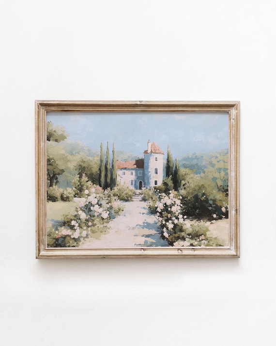 French Chateau Vintage Spring Landscape Art Print
