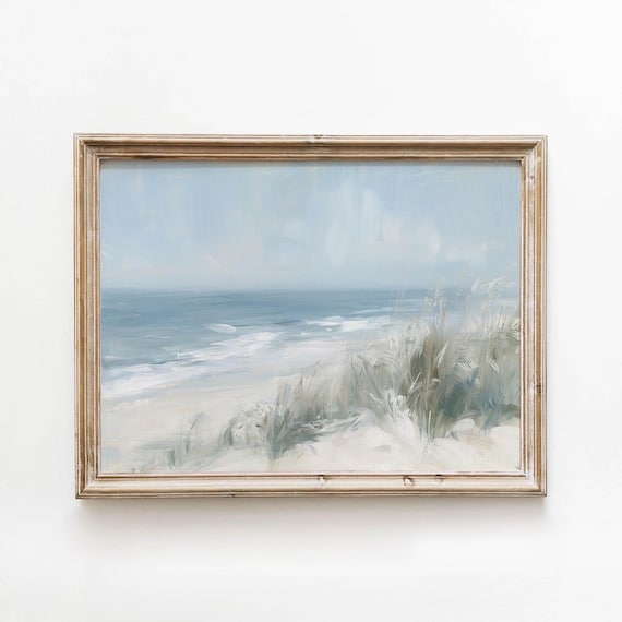 Vintage Beach Dunes Sea Oats Muted Coastal Landscape Art Poster