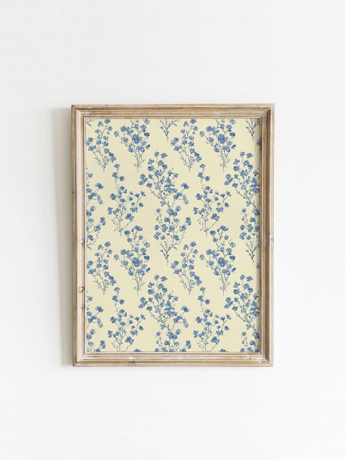 Vintage French Blue Tiny Floral Pattern Cream Rustic Wall Poster