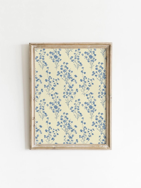 Vintage French Blue Tiny Floral Pattern Cream Rustic Wall Poster