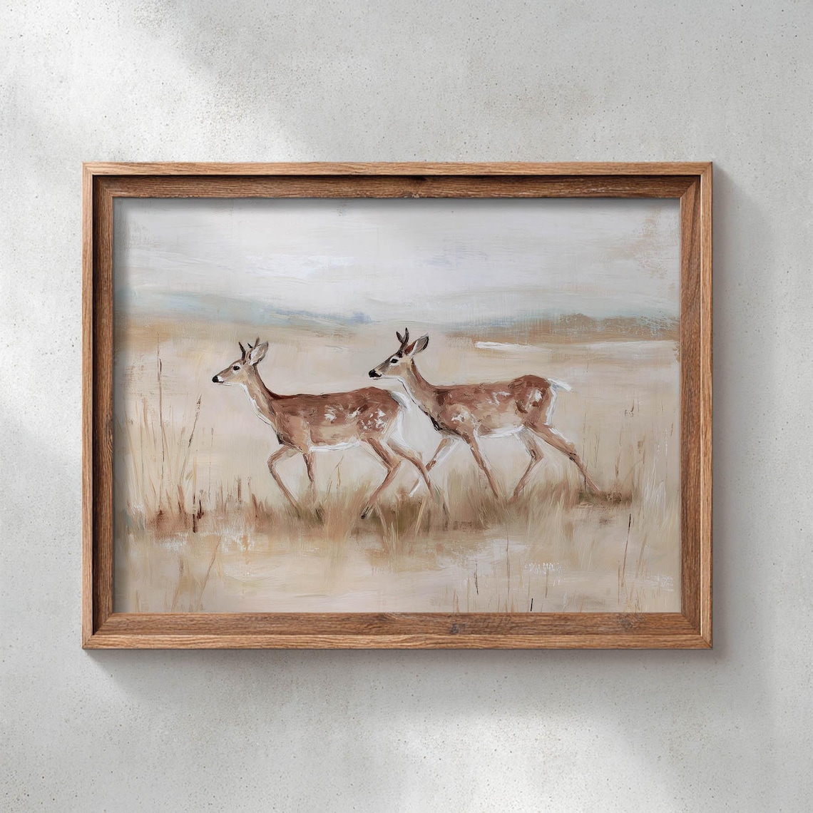 Deer Running Through Golden Meadow, Vintage Poster Print