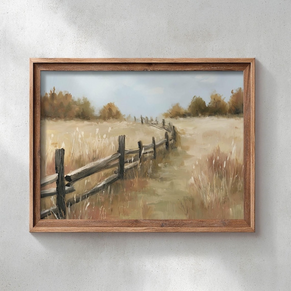 Rustic Splitrail Fence Autumn Meadow, Cottage Landscape