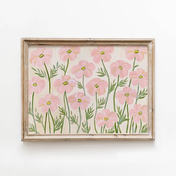 Soft Pink Cosmos Flowers Meadow Cottage Garden Art Floral Poster