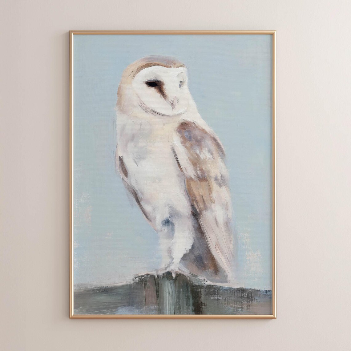 Barn Owl Perched On Post, Vintage Cottagecore Poster