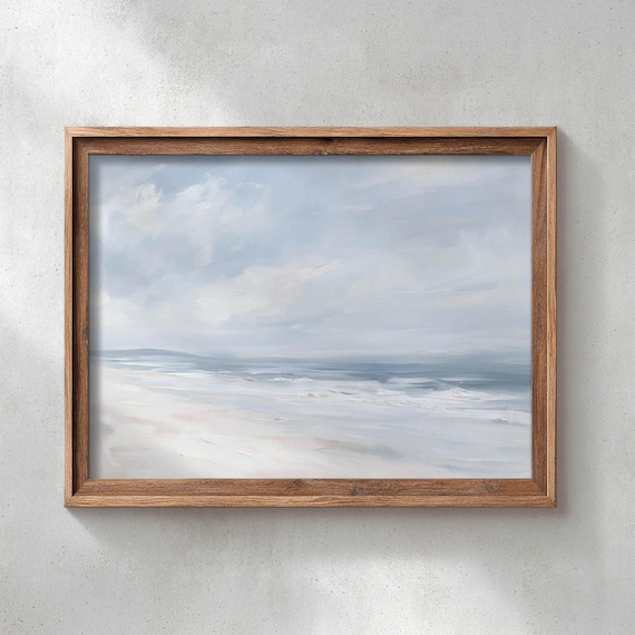 Printed Serene Coastal Beach Landscape Art Muted Neutral Tones Calm Ocean Waves Minimalist Seashore Decor Wall P741