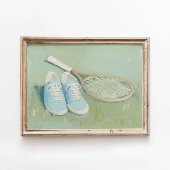 Pastel Sporty Tennis Racket, Vintage Poster Print