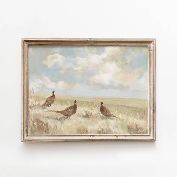 Vintage Pheasant Birds Printable Rustic Meadow Wall Art Neutral Hunting Lodge Decor Digital Download 510