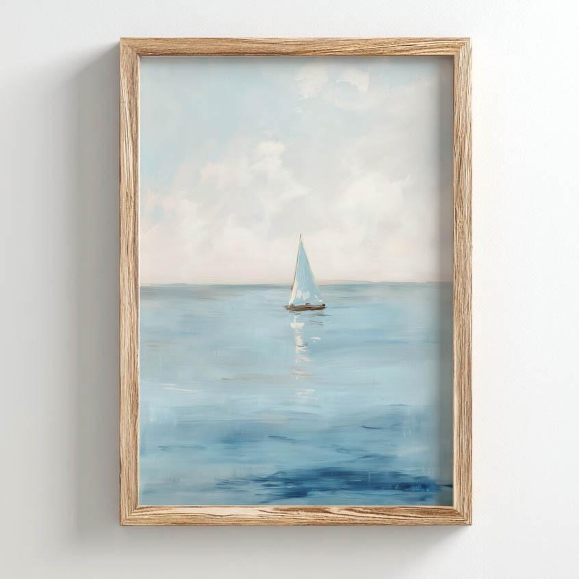 Printed Sailboat Drifting On Open Sea Art Print