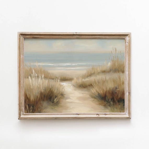 Coastal Dune Path Printable Vintage Beach Wall Art Muted Neutral Landscape Decor Rustic Ocean Scene Instant Download 432