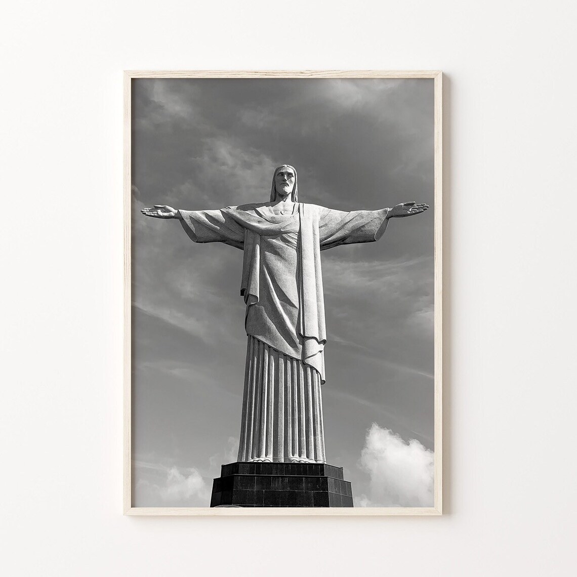 Christ the Redeemer Statue With Outstretched Arms Black White Monument Poster - Image 4