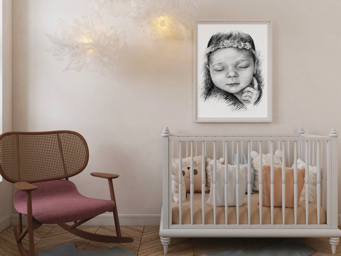 Mother With Baby in Wrap Custom Pencil Portrait Sketch Art Print - Image 7