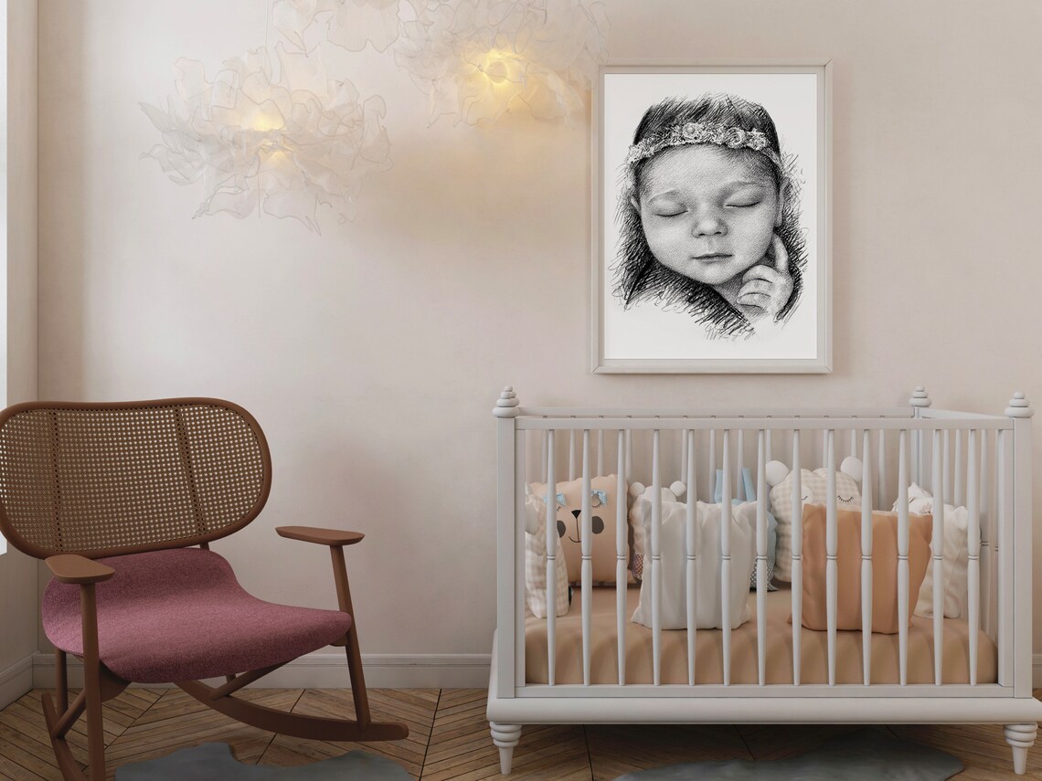 New Mother Cradling Baby Custom Pencil Portrait Sketch Art Print - Image 7