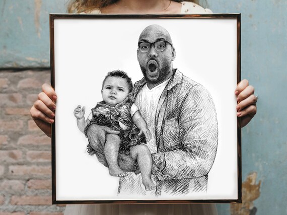 Funny Fathers Day Gift Personalized Fathers Day Gift From Daughter Best Gift For Dad Hand Drawn Charcoal Portrait Funny Custom Portrait