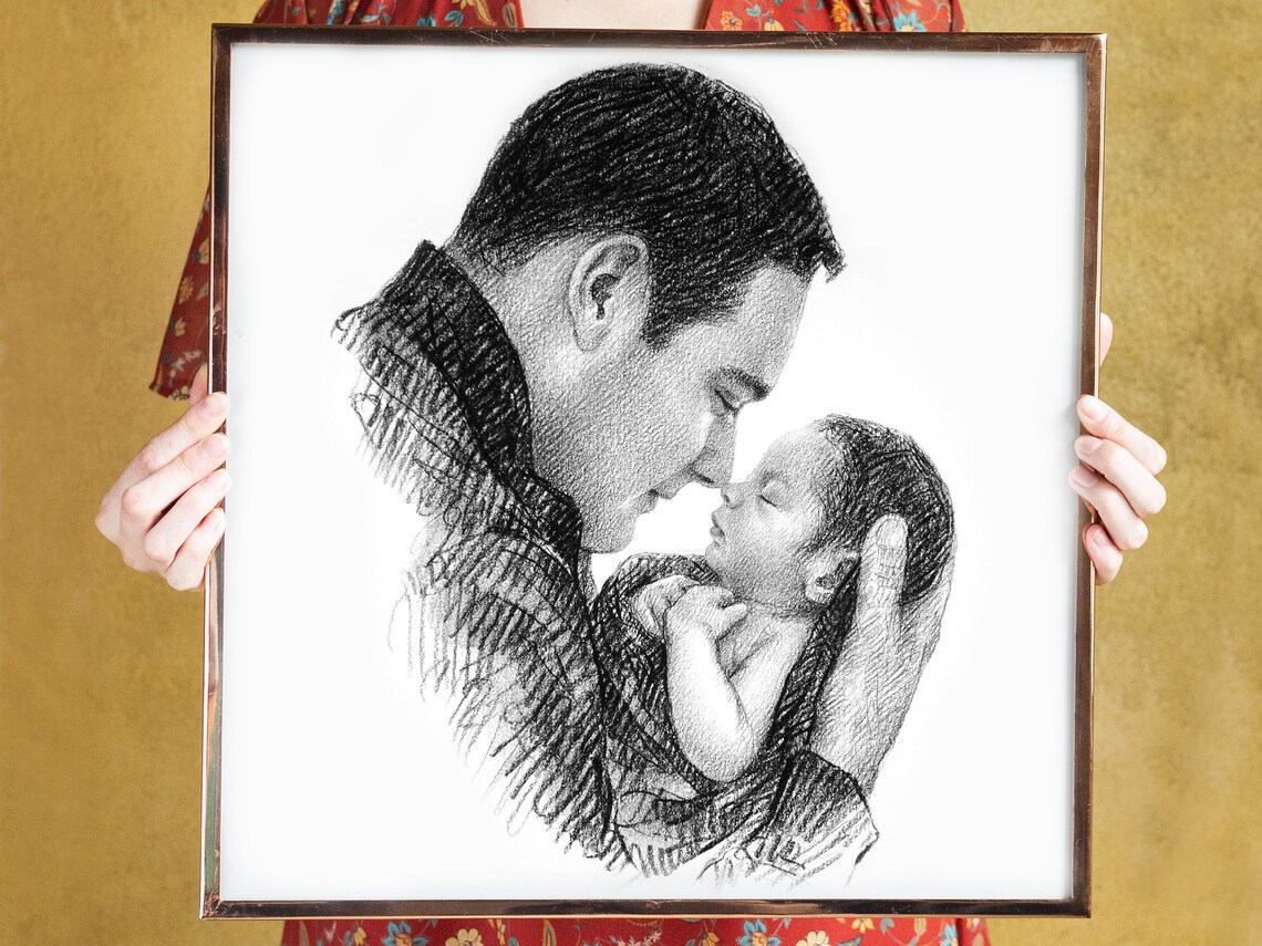 Three Women and Little Girl Custom Pencil Portrait Sketch Print - Image 3