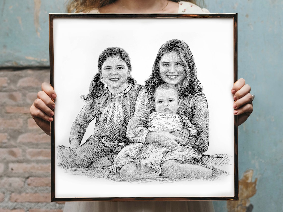New Mother Cradling Baby Custom Pencil Portrait Sketch Art Print - Image 5